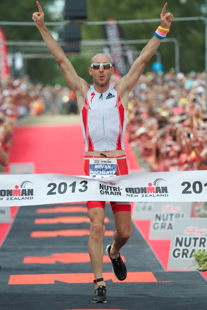 Bevan Docherty winning IRONMAN New Zealand. 